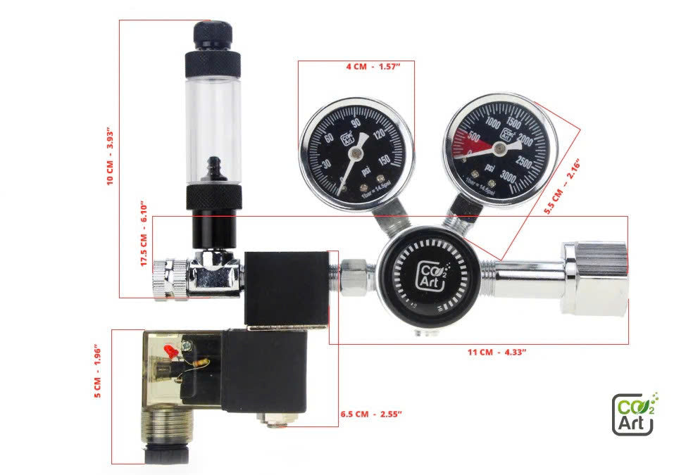 Co2Art Aquarium CO2 Dual Stage Regulator with Integrated Solenoid